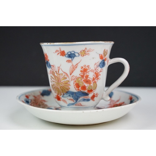 43A - Pair of 18th Century Chinese export teacups having blue floral underglaze decoration with gilt and o... 