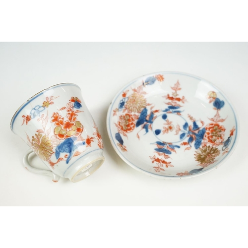 43A - Pair of 18th Century Chinese export teacups having blue floral underglaze decoration with gilt and o... 