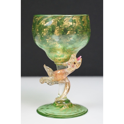 46 - Collection of antique Venetian glass to include a Salviati green and pink glass dragon decanter with... 