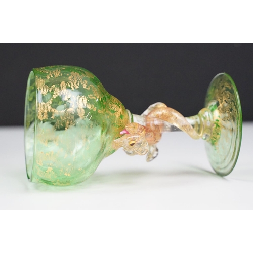 46 - Collection of antique Venetian glass to include a Salviati green and pink glass dragon decanter with... 