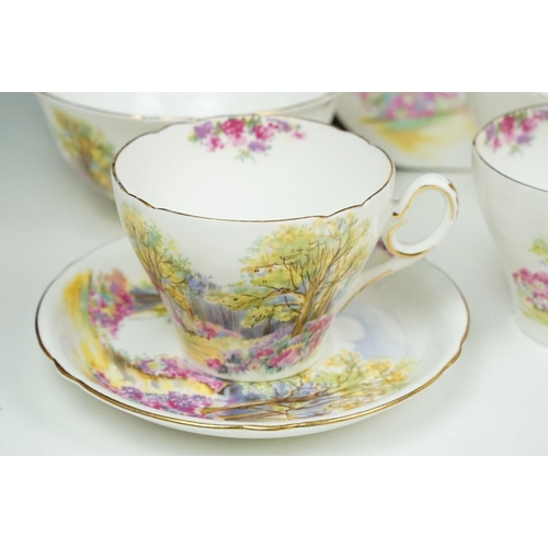 65 - Shelley ' Englands Charm ' pattern tea set comprising 6 tea cups & saucers, 6 tea plates, milk jug, ... 