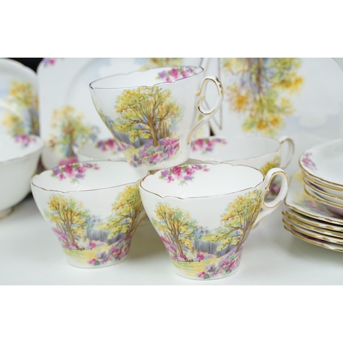 65 - Shelley ' Englands Charm ' pattern tea set comprising 6 tea cups & saucers, 6 tea plates, milk jug, ... 