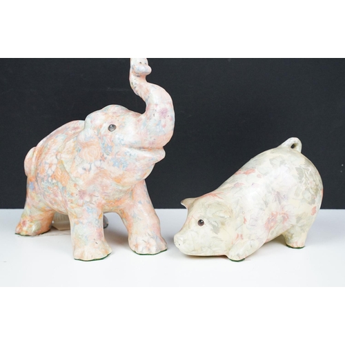 66 - Collection of assorted ceramic animals all with chintz patterning. 1 box.