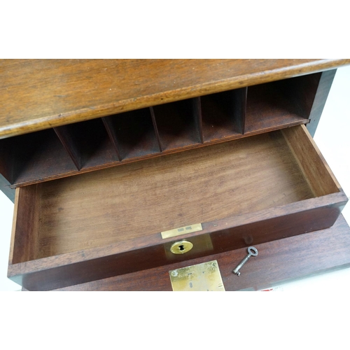 147 - Victorian mahogany stationery cabinet, the fall front door opening to six storage compartments with ... 