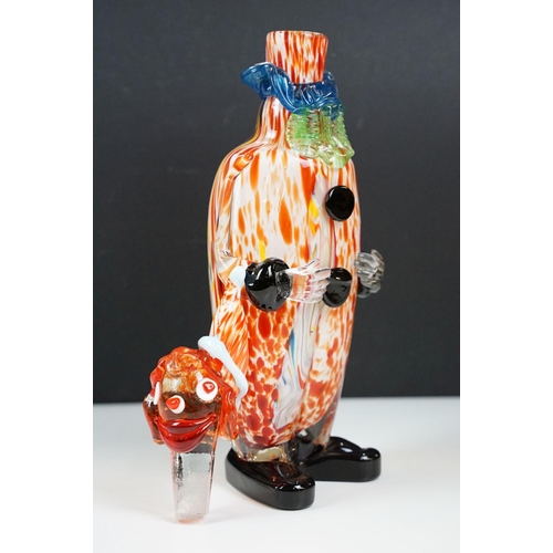 71 - Large Murano venetian glass decanter in the form of a clown, together with a faceted glass ink well.... 