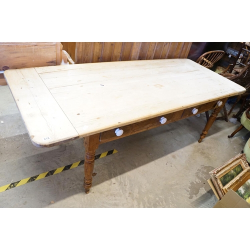 Pine refectory table with two drawers, on turned legs, 76.5cm high x ...