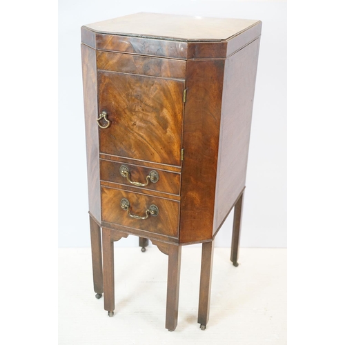 635 - 19th century mahogany toilet commode / shaving cupboard, the top lifts to reveal a mirror and empty ... 