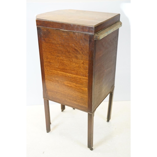 635 - 19th century mahogany toilet commode / shaving cupboard, the top lifts to reveal a mirror and empty ... 