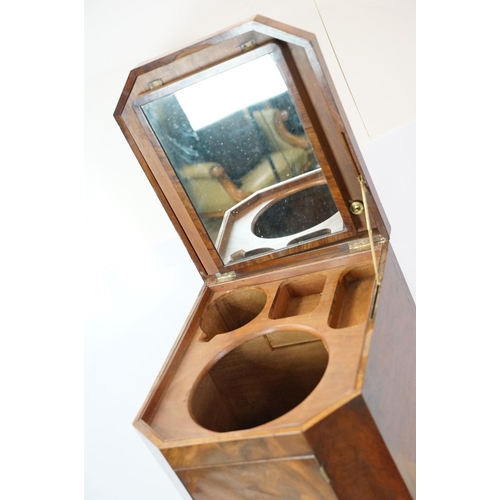 635 - 19th century mahogany toilet commode / shaving cupboard, the top lifts to reveal a mirror and empty ... 