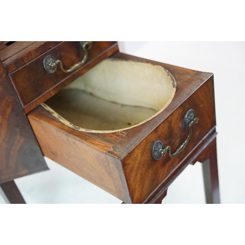 635 - 19th century mahogany toilet commode / shaving cupboard, the top lifts to reveal a mirror and empty ... 