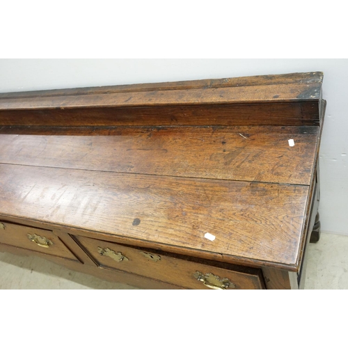 637 - 18th century oak sideboard, the galleried back with lip and three drawers above carved apron, 78cm h... 