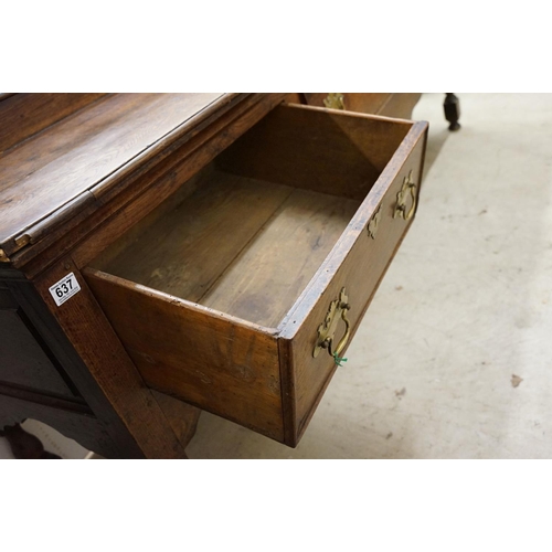 637 - 18th century oak sideboard, the galleried back with lip and three drawers above carved apron, 78cm h... 