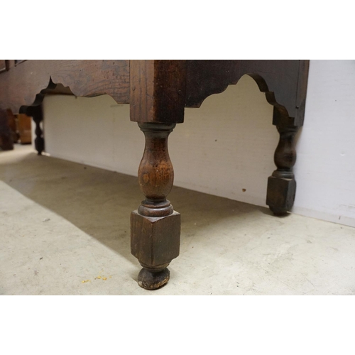 637 - 18th century oak sideboard, the galleried back with lip and three drawers above carved apron, 78cm h... 