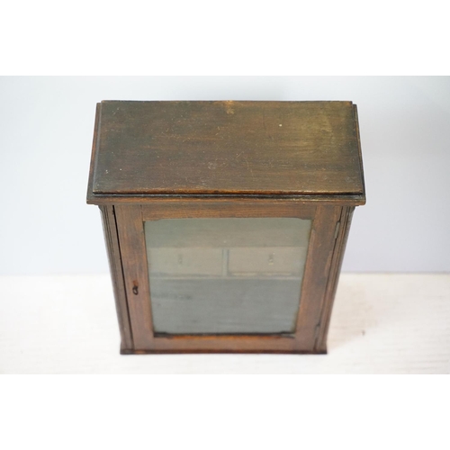 646 - Early 20th century oak glazed wall hanging cabinet, with shelf and two drawers, 44cm high x 36cm wid... 