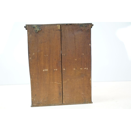 646 - Early 20th century oak glazed wall hanging cabinet, with shelf and two drawers, 44cm high x 36cm wid... 