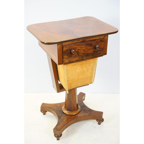 650 - Victorian mahogany work table, with drawer above sliding drawer front opening to reveal storage, on ... 