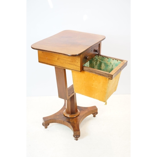 650 - Victorian mahogany work table, with drawer above sliding drawer front opening to reveal storage, on ... 