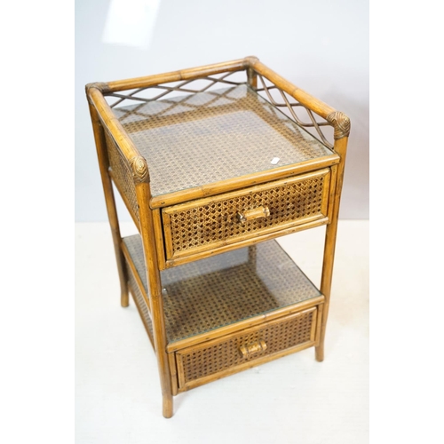 654 - Rattan chest with galleried, glazed top above three drawers, 80cm high x 82cm wide x 47cm deep toget... 