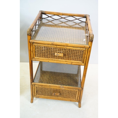 654 - Rattan chest with galleried, glazed top above three drawers, 80cm high x 82cm wide x 47cm deep toget... 