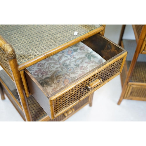 654 - Rattan chest with galleried, glazed top above three drawers, 80cm high x 82cm wide x 47cm deep toget... 