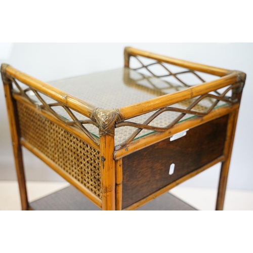 654 - Rattan chest with galleried, glazed top above three drawers, 80cm high x 82cm wide x 47cm deep toget... 