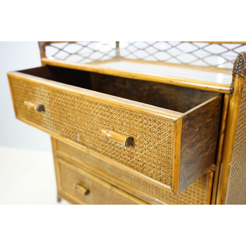 654 - Rattan chest with galleried, glazed top above three drawers, 80cm high x 82cm wide x 47cm deep toget... 