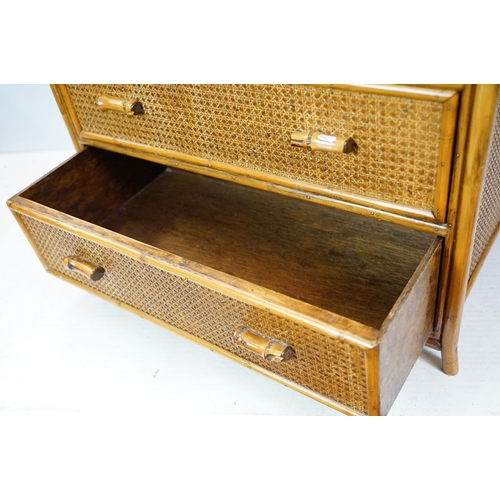 654 - Rattan chest with galleried, glazed top above three drawers, 80cm high x 82cm wide x 47cm deep toget... 