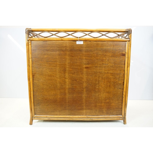 654 - Rattan chest with galleried, glazed top above three drawers, 80cm high x 82cm wide x 47cm deep toget... 