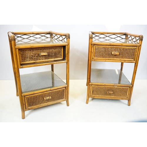 654 - Rattan chest with galleried, glazed top above three drawers, 80cm high x 82cm wide x 47cm deep toget... 