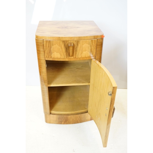 656 - Pair of Art Deco walnut veneered bedside cabinets, each with drawer and cupboard below, 66cm high x ... 