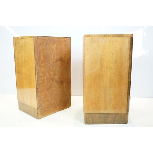 656 - Pair of Art Deco walnut veneered bedside cabinets, each with drawer and cupboard below, 66cm high x ... 