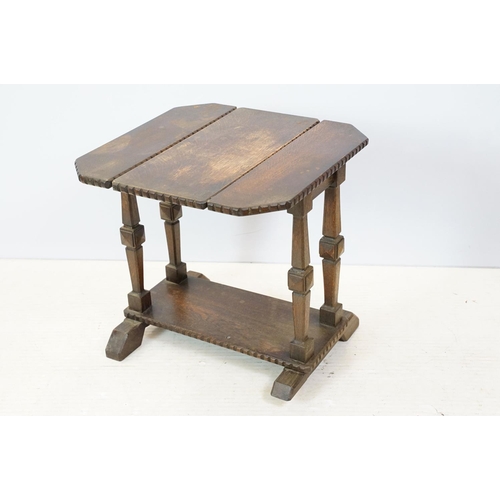 662 - Early 20th century oak drop leaf swivel top table, with dentil carved edging, 45cm high x 46cm wide ... 