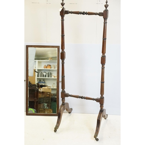 666 - Victorian mahogany swing frame mirror, with turned supports and bevelled glass plate, 164cm high x 5... 