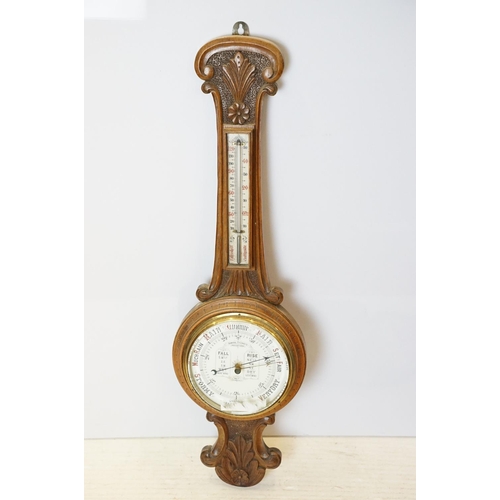 647 - Admiral Fitzroy's Indications carved oak barometer with thermometer, 92cm high