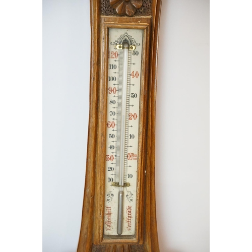 647 - Admiral Fitzroy's Indications carved oak barometer with thermometer, 92cm high