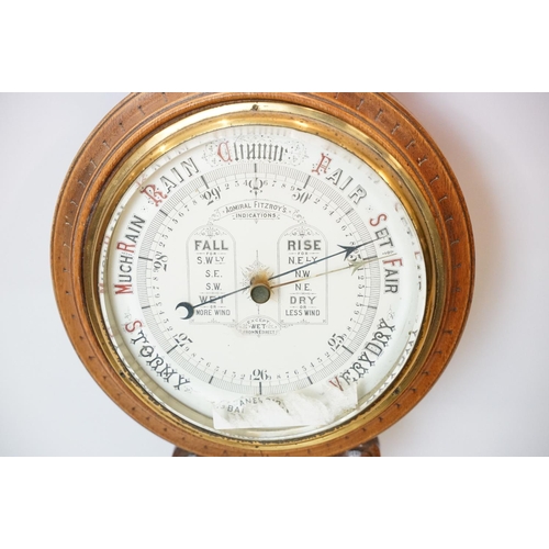 647 - Admiral Fitzroy's Indications carved oak barometer with thermometer, 92cm high