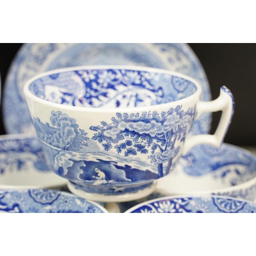 55 - Spode blue and white Italian pattern tea set including six teacups and saucers, cream jug, sugar bow... 