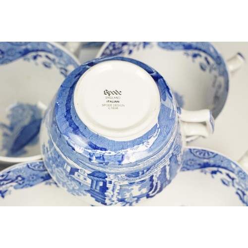 55 - Spode blue and white Italian pattern tea set including six teacups and saucers, cream jug, sugar bow... 