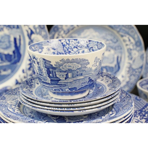 55 - Spode blue and white Italian pattern tea set including six teacups and saucers, cream jug, sugar bow... 