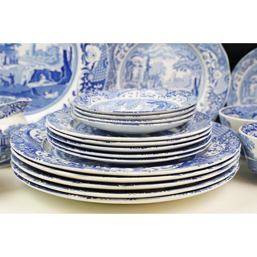 55 - Spode blue and white Italian pattern tea set including six teacups and saucers, cream jug, sugar bow... 