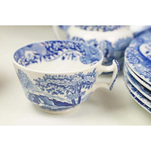 55 - Spode blue and white Italian pattern tea set including six teacups and saucers, cream jug, sugar bow... 