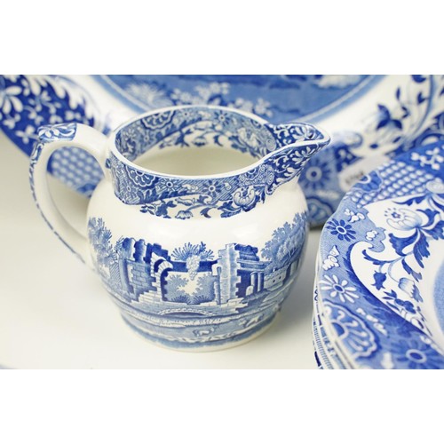 55 - Spode blue and white Italian pattern tea set including six teacups and saucers, cream jug, sugar bow... 