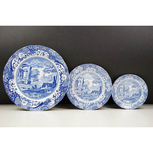 55 - Spode blue and white Italian pattern tea set including six teacups and saucers, cream jug, sugar bow... 