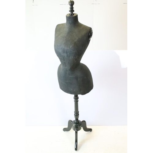 645 - Early 20th century dressmaker's dummy on black painted wooden tripod base, 160cm high