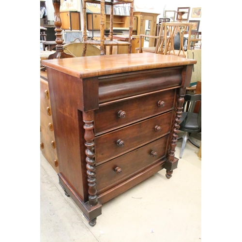 657 - 19th century mahogany chest of four long drawers, the top drawer of concealed appearance, with barle... 