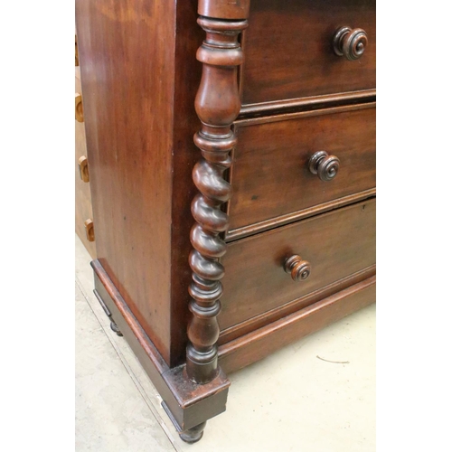 657 - 19th century mahogany chest of four long drawers, the top drawer of concealed appearance, with barle... 