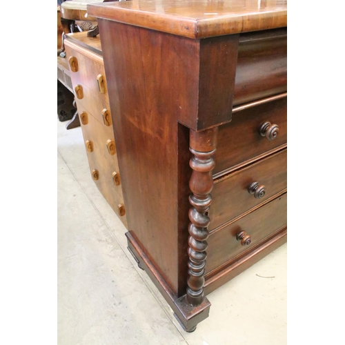 657 - 19th century mahogany chest of four long drawers, the top drawer of concealed appearance, with barle... 