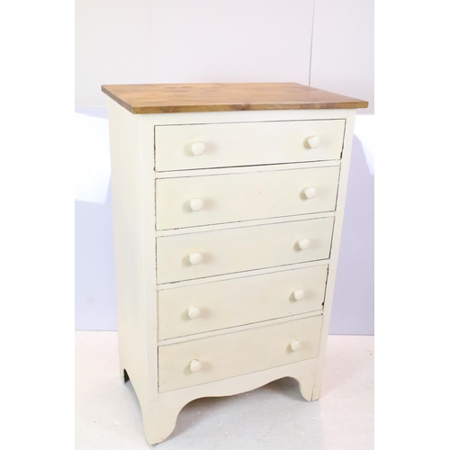 659 - Vintage painted chest of five drawers, 114cm high x 71.5cm wide x 45.5cm deep