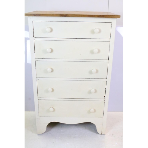 659 - Vintage painted chest of five drawers, 114cm high x 71.5cm wide x 45.5cm deep