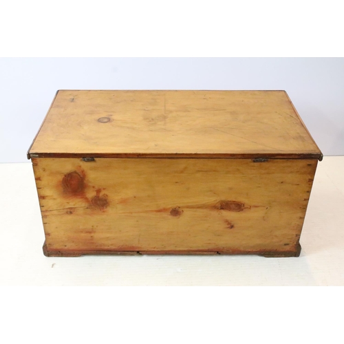 664 - Victorian pine waxed and polished blanket box, 43cm high x 89cm wide x 48cm deep